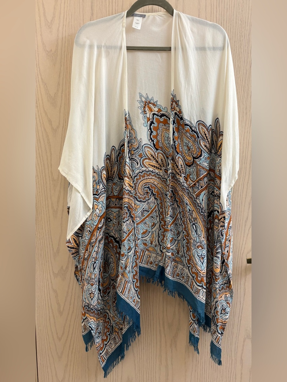 J. Jill White and Teal and Rose Paisley Fringe Kimono